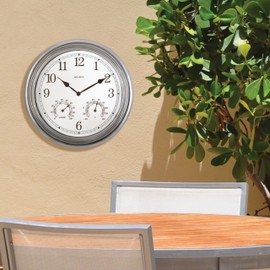 AcuRite 00920 14-Inch Pewter Indoor/Outdoor Wall Clock with Thermometer and Hygrometer