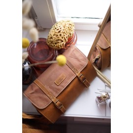 Gusti Rodney Women's Leather Wash Bag - Make Up Toiletry Bag for Hanging Cosmetic Bag Travel Makeup Bag Organiser Toiletries Women Men, camel