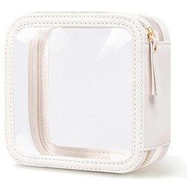 Yeeits Clear Makeup Bag Mini Emergency Bag for School Small Cosmetic Bag Transparent Toiletry Bag Car Makeup Bag with Zipper for Travel TSA Approved PU Leather Pouch for Organizing (White)