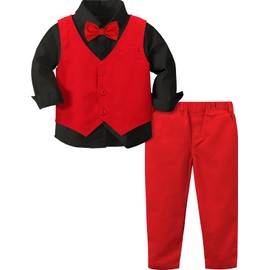 A&J DESIGN Christmas Outfit Toddler Boy Red Suit Valentine Day Gentleman Tuxedo Black 12-18 Months
