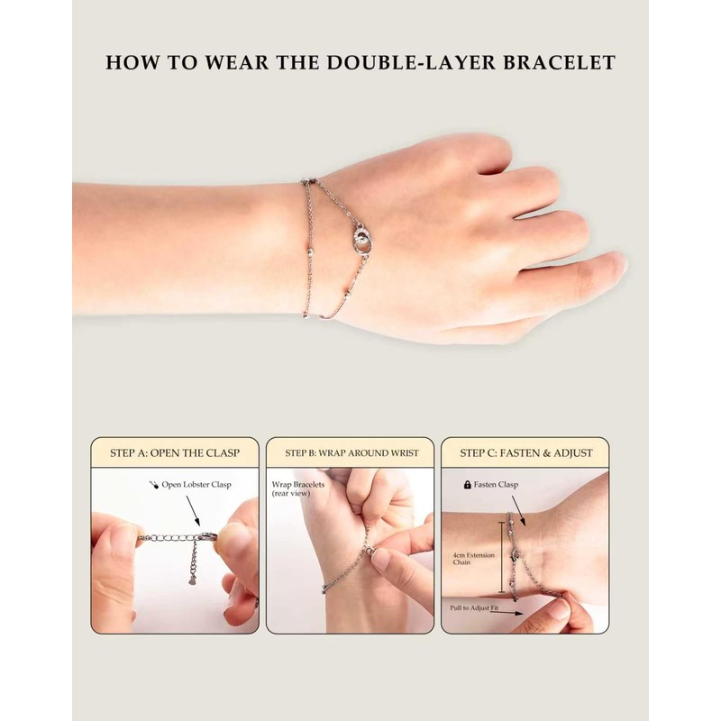 Desnuage Silver Interlocking Double Layer Beaded Bracelet For Women Office