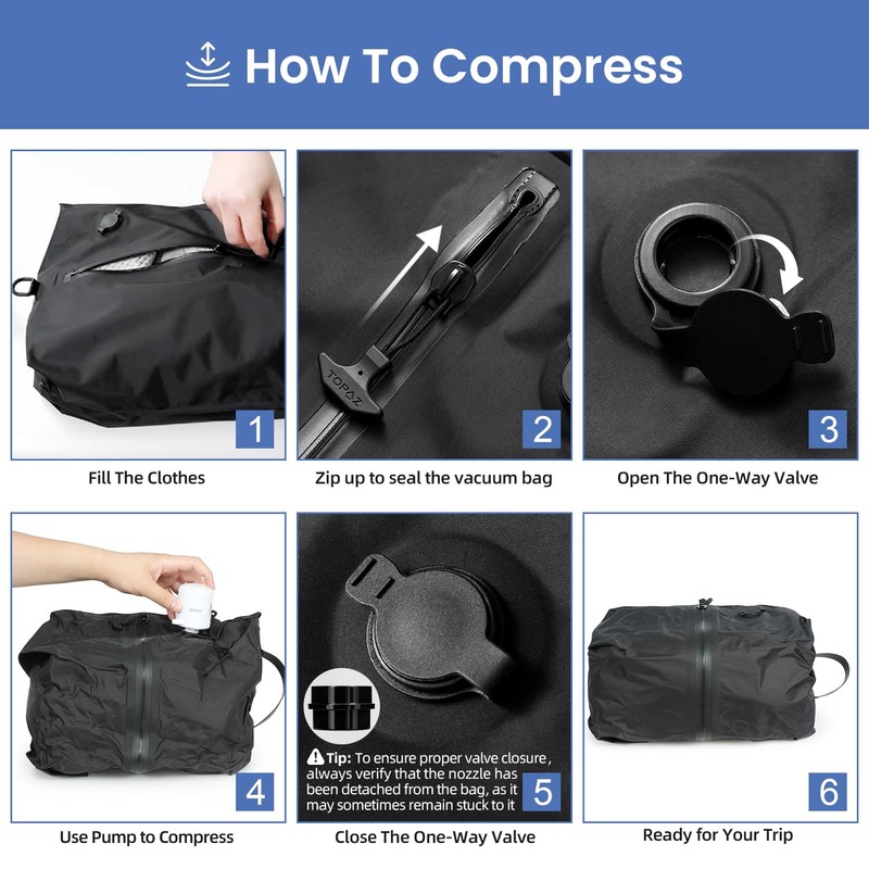 BAGAIL TPU Vacuum Bag for Travel, Reusable Compression Bag with