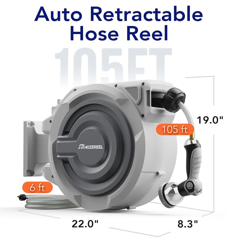 110 FT Retractable Garden Hose Reel by HOZEREEL, Outdoor Garden