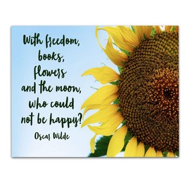 Oscar Wilde"With freedom, books, flowers and the moon." Happy Bright Sunflower, Blue Sky Botanical Plant Wall Art Decor - Unframed 11 x 14 Print - Motivational Gift for Family & Friends