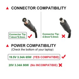 65W Adapter Laptop Charger Replacement for Dell Latitude E5440 E5470 7480 E6540 E7440 E7450 E7250 E6440 E6430 7490 7290 5490 5590 5290 LA65NM130 HA65NM130 Power Supply Cord Plug