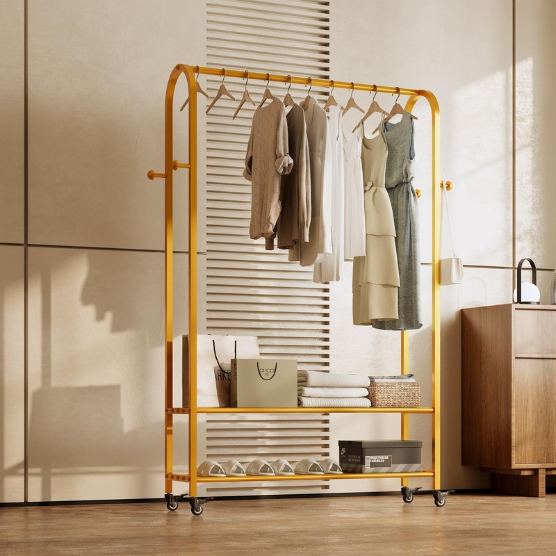 BUZUEY Sturdy Heavy Duty Clothes Rack With Wheels,Modern Clothing Rack