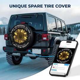 GENANY Sunflower She Whispered Back I am The Storm Size 14 Premium PVC Leather Spare Tire Cover, Universal Fit for RV Jeep Camper Trailer, Waterproof Jeep Tire Cover, Christmas Car Decor