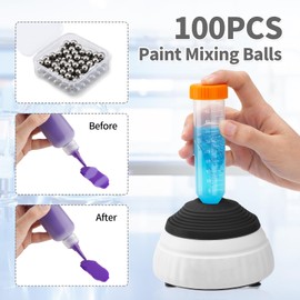 FOUR E'S SCIENTIFIC Mini Vortex Mixer Labor Vortex Schüttler Farbmischer mit Touch Funktion 3000RPM Vortex Mischen für Paint Shaker, Nagellack, Wimpern Gel, Tattoo Tinte,100 Stück Mischkugeln,Schwarz