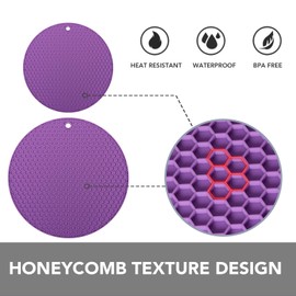 Joyhalo Trivets para platos calientes, almohadillas para orejas calientes para cocina, soportes de silicona para ollas y sartenes calientes, alfombrillas de silicona para encimeras de cocina, mesa, flexible, fácil de lavar y secar, color morado