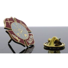 Fire Department Volunteer Red White Gold Tone Hat Pin 7/8 inch H6606 F6D13V