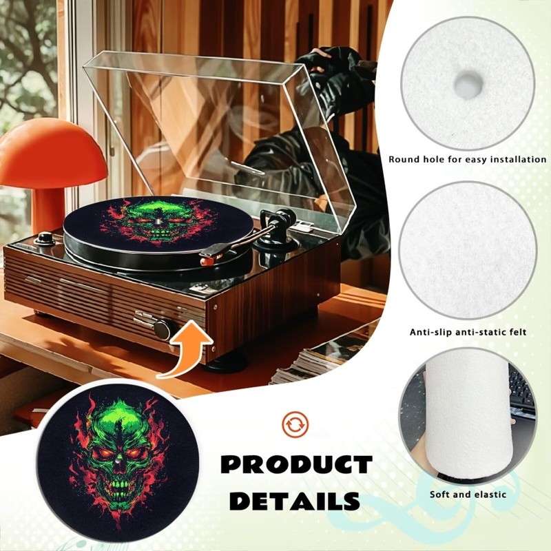 ZUXONGSY Skulls Turntable Mat for Vinyl Records BlackTurntable Slipmat Anti
