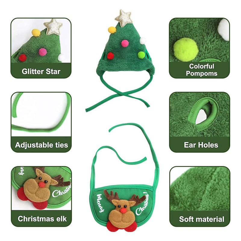 Dog Christmas Hat Bib Kit, Christmas Dog Cat Hat Bib,
