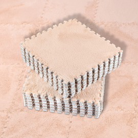 Smabee Interlocking Carpet Shaggy Soft EVA Foam Mats Fluffy Area Rugs Protective Floor Tiles Exercise Play Mat for Children Kids Room Home Parlor Bedroom (12 pcs, Khaki)