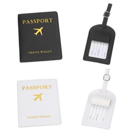 PATIKIL Passport Holder with Luggage Tag, 2 Set of Leather Travel Passport Cover Wallet with Suitcase Tag Travel Accessories for Men Women Airplane, Black/White