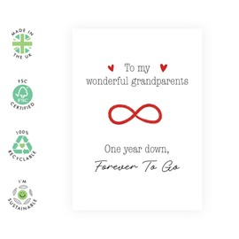 Anniversary Card for Grandparents, Grandma, Grandad - 'One Year Down, Forever to Go' - For Celebrating Love and Milestones - Blank Inside with Premium Red Envelope
