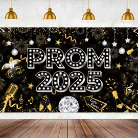 Prom Night Banner Prom Decorations 2025, Large Fabric Class of 2025 Banner, Prom Night Background Decorations Graduation 2025 Prom Party Decorations Indoor Outdoor(180 * 110cm) (Style A)