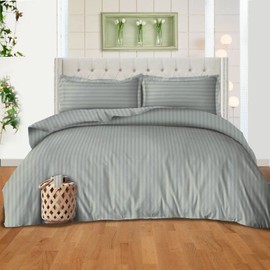 AAHO IT'S ALL ABOUT HOME Striped Duvet Cover Set with Matching Pillowcases, Premium Hotel Quality Bedding Linen, Polycotton Fabric, Easy Care, Machine Washable (Light Grey, Super King)