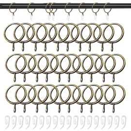 100 PCS Brass Curtain Rings and Hooks Set, 30mm Internal Diameter Curtain Pole Rings Durable Brass Curtains Ring, White Curtains Hooks Suitable for Bedrooms Living Rooms and Offices