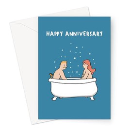 LEMON LOCO Funny Wedding Anniversary Cards For Husband And Wife (Happy Anniversary Naked Couple In A Bubble Bath Card)