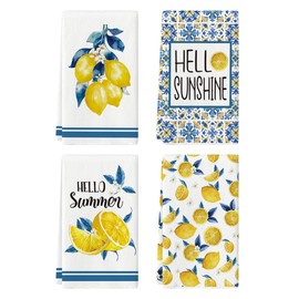 Artoid Mode Lemons Florals Hello Sunshine Summer Kitchen Towels Dish Towels, 18x26 Inch Farmhouse Decoration Cleaning Set of 4