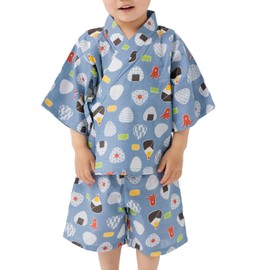 chil2 Children's Jinbei Set, Kids' Baby Clothes, Top and Bottom Set, Yukata, Boys, 100% Cotton, Pattern, Bali, Allover Pattern, Stylish, Japanese Pattern, Rice Ball, 90, 100, 110, 120, 130, 140, 150