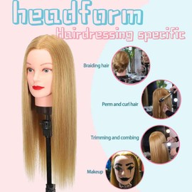 TKIMHEQ Mannequin Head with Hair 60% Human Hair Straight Hair 24" Doll Head with Hair Light Brown Color Practice Hair Braiding Training Head Hair Styling Cosmetology Manikin Head for Hairdresser (27#)