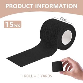KISEER KISEER 15 Pack 2 Inch x 5 Yards Black Self Adhesive Bandage Breathable Cohesive Bandage Wrap Rolls Elastic Self-Adherent Tape for Stretch Athletic, Sports, Wrist, Ankle