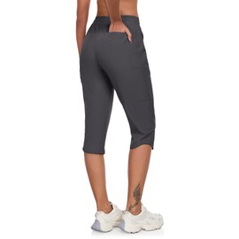 GymBrave Women's Capri Pants with 6 Pockets Quick Dry Lightweight Cargo Hiking Capris Outdoor Casual Travel Gray M