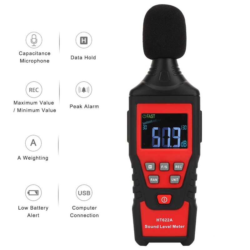 HT622A 30dB‑130dB Digital LCD Sound Level Meter Voice Tester Noise