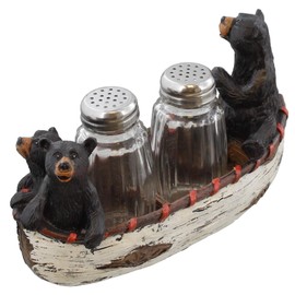 Old River Outdoors Three Black Bears Canoeing Salt & Pepper Set - Rustic Cabin Canoe Cub Decor