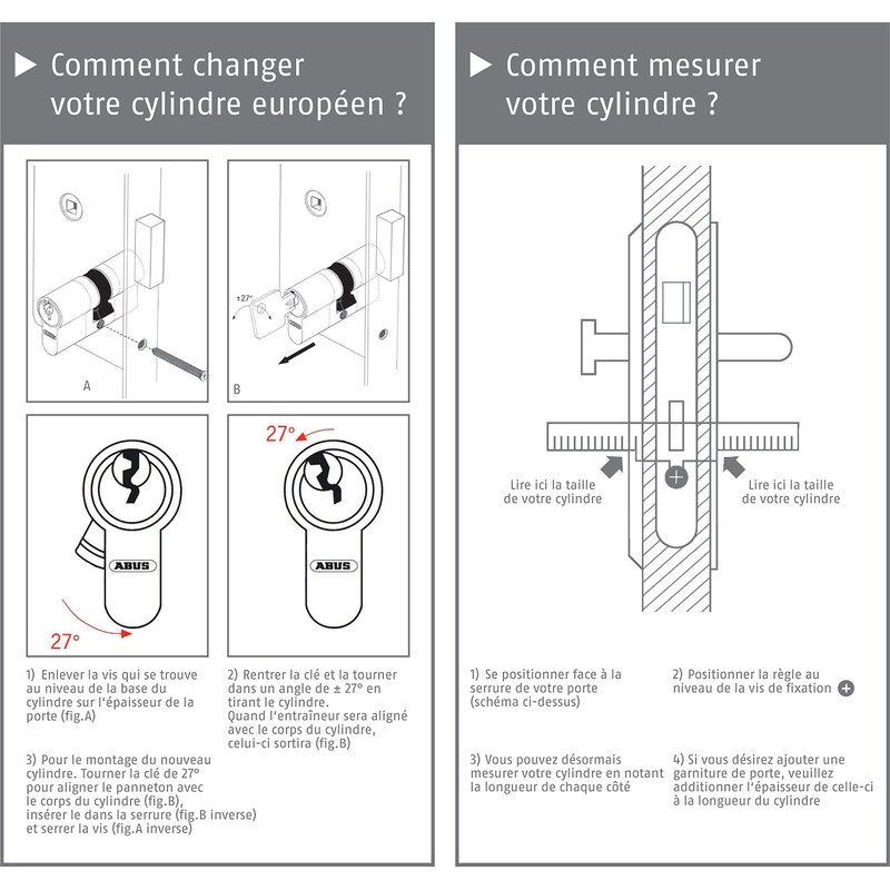 Abus Door Cylinder/Lock with Key, silver, 37756
