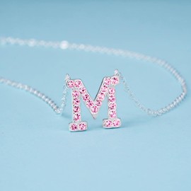 Dixbix Women Initial Letter M Necklaces,Initial M Birthstone Necklace Jewelry Gifts for Women (M October-Tourmaline Pink)