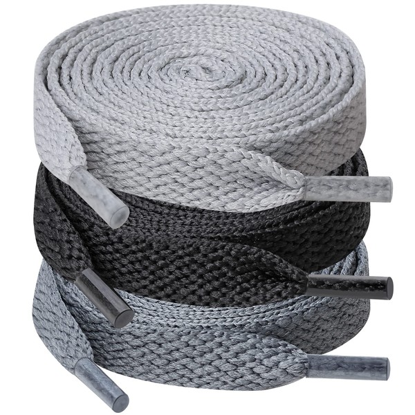 UpUGo 3 Pairs of Shoelaces, 8 mm Wide Flat Shoelaces
