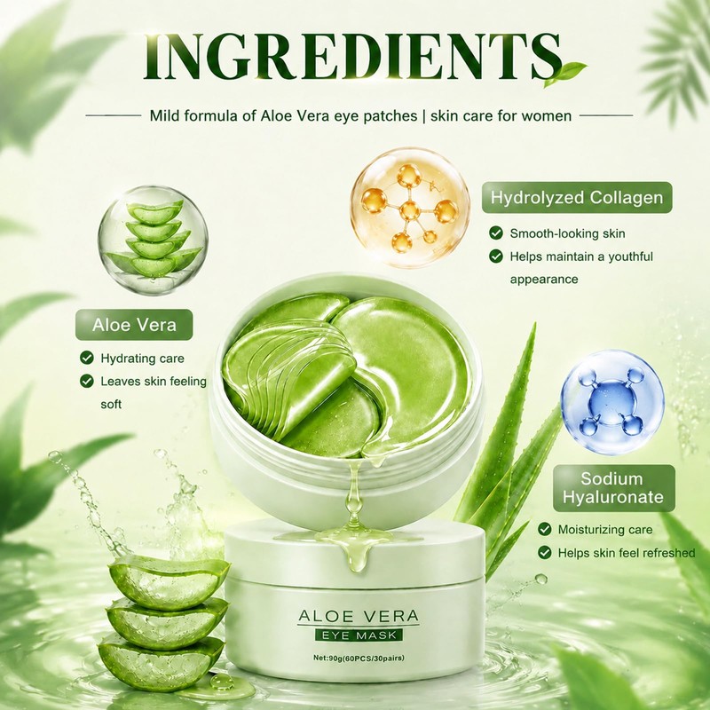 60PCS Under Eye Patches for Dark Circles, Aloe Vera Eye