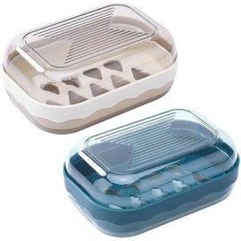 KOLZEMV Foamie Soap Box Travel Waterproof Soap Box with Drain Easy Cleaning Soap Dish with Lid Soap Box with Bubble Net Pack of 2