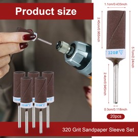 Gelewuld 20 Pieces 320 Grit Sanding Sleeve Set for Dremel & Drills Sanding Drum Sets for Drilling and Drilling Machines, Sleeve Sets, Sandpaper Sticks for Metal, Wood, Shapes, Stone, Polishing