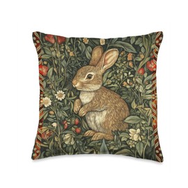 Baby Bunny Rabbit William Morris Style Vintage Throw Pillow