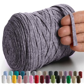 MeriWoolArt® Cotton Yarn Band Grey - 10 mm T-Shirt Band Yarn for Knitting, Macrame, Crochet, Weaving, Gift Ribbon - 150 m Cotton Ribbon (Dark Grey)