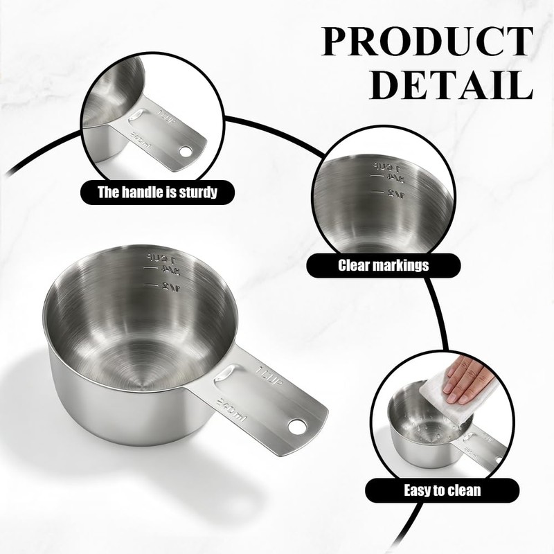 3 Pack 1 Cup Stainless Steel Measuring Cups with Handle