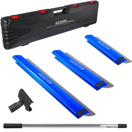 KEZERS Drywall Skimming Blade Set-12",22" & 32" Skimming Blades + 35"-81" Extension Handle Pole, Stainless Steel Construction Knife,Smoothing Drywall Knife,Extruded Aluminum,High Impact End Caps
