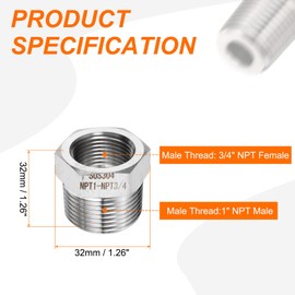 sourcing map 2pcs Stainless Steel Pipe Fitting 3/4" NPT Female x 1" NPT Male Reducer Hex Bushing Pipe Adapter Fittings Reducing Cast Pipe Connector for Water Oil Gas Tub