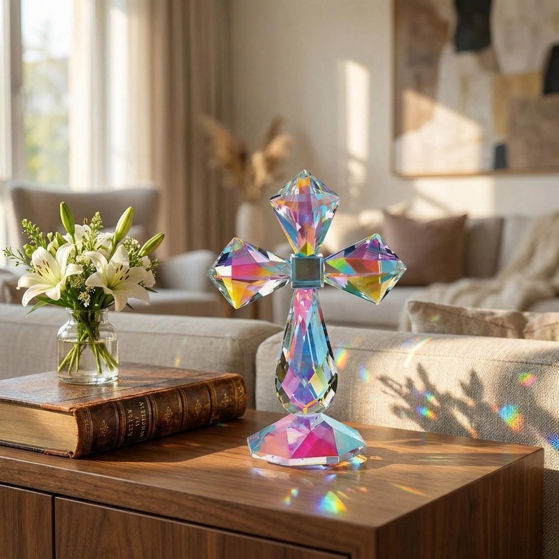 QFkris Colorful Crystal Cross Standing Decor