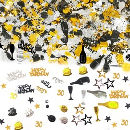 Ruayia 1000 Pieces Confetti 30th Birthday Decoration, Decoration Set, Party Decoration, Women Men Confetti for Anniversaries, Birthdays, Parties, Table Decoration - Gold Black