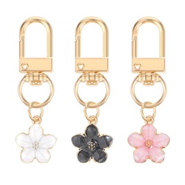 FdcLixuvol 3Pcs Cute Flower Keychains, Aesthetic Keychain Charms with Ring and Clip Keychain Car Key Ring Accessories Key Chains for Women Purse Handbag Wallet Backpack