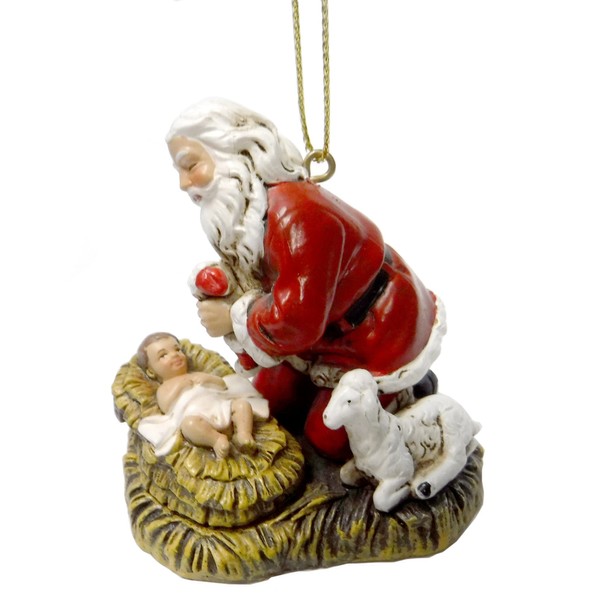 Joseph's Studio Festive Red Kneeling Santa 2.5 inch Resin Stone Decorative Hanging Ornament