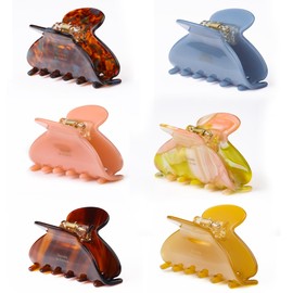 LEDUODO 6 Pack Hair Claw Clips - Medium Tortoise Hair Clips Hair Clamps Barrettes Colorful Clips Hair Accessories for Women Girls