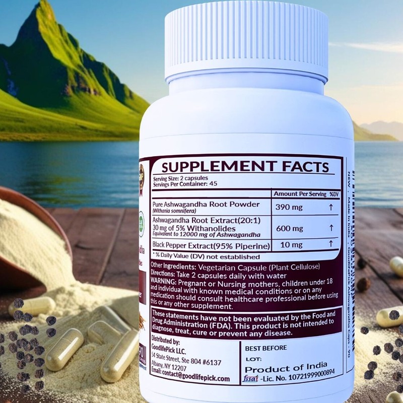 Powerful Ashwagandha 12300mg & 5% Withanolides Black Pepper 90 cap