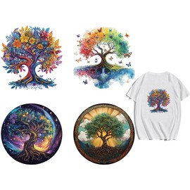 arricraft 4 Pcs Tree of Life Iron on Decals Patches, Butterfly Starry Sky Iron on Stickers Heat Transfer Stickers Plastic Washable Patches for DIY Clothes Decor, 9 inch(23cm) Long