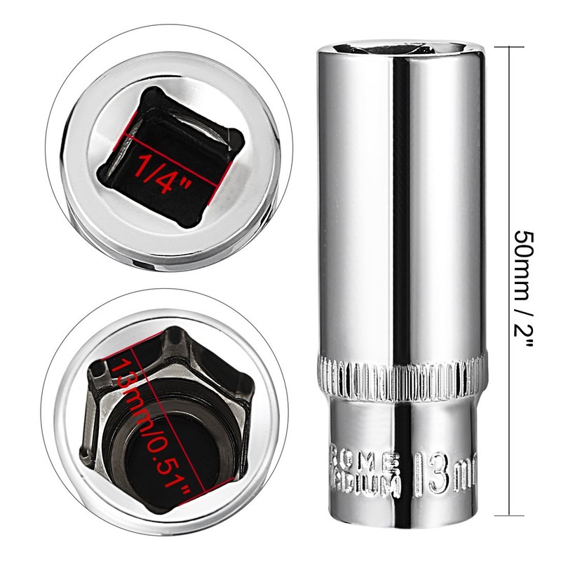 sourcing map 2 Pcs 1/4 Inch Drive 13mm 6-Point Deep