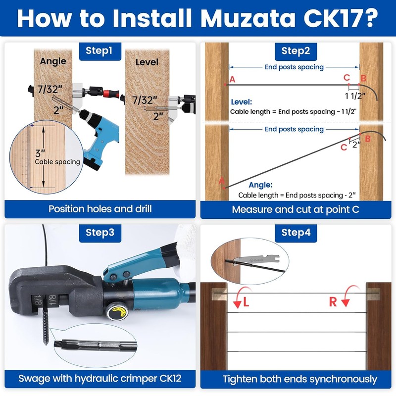 Muzata 40Pack 1/8" Black Swage Lag Screws Left & Right